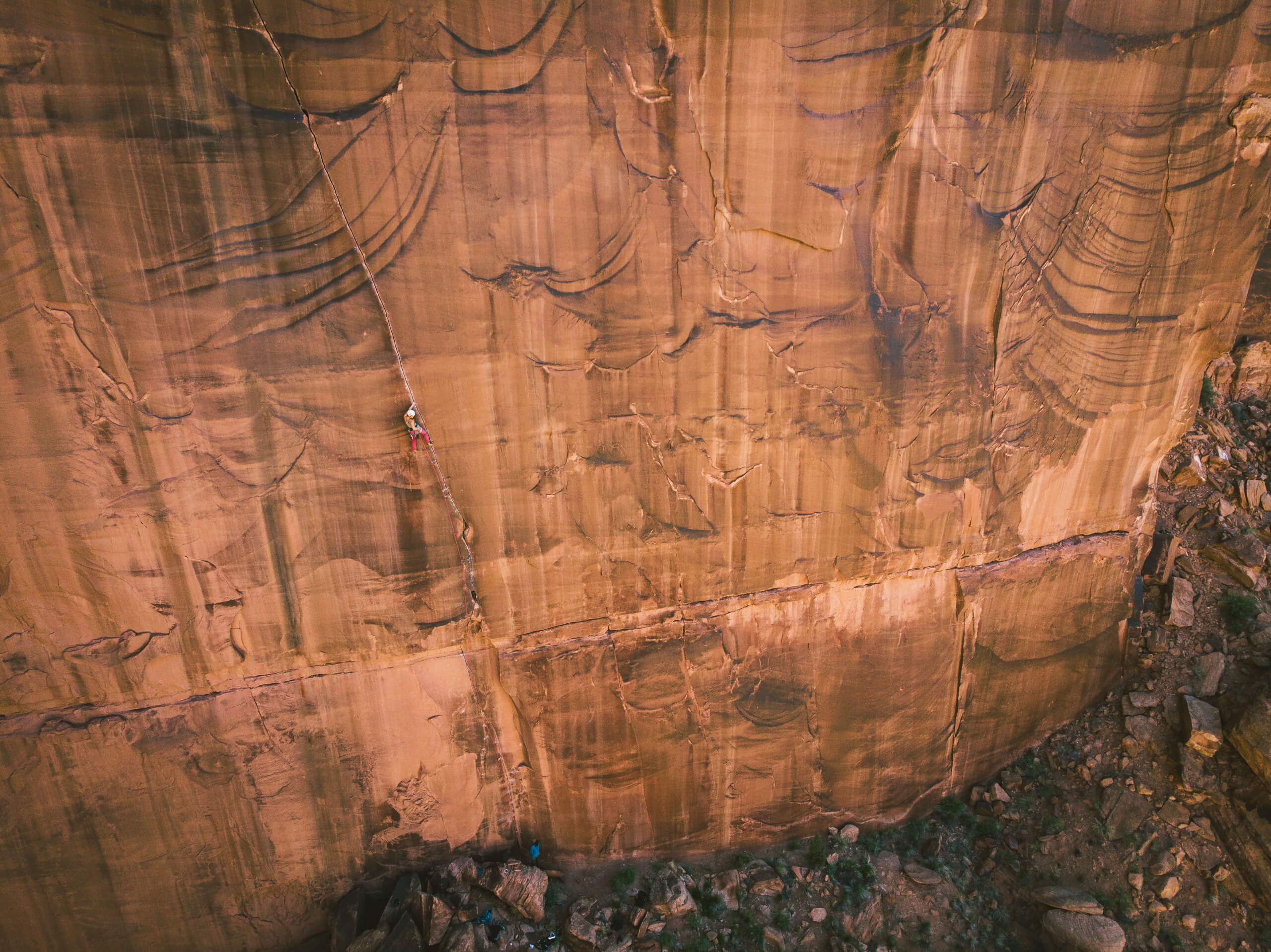 Hazel crack-climbing a huge wall