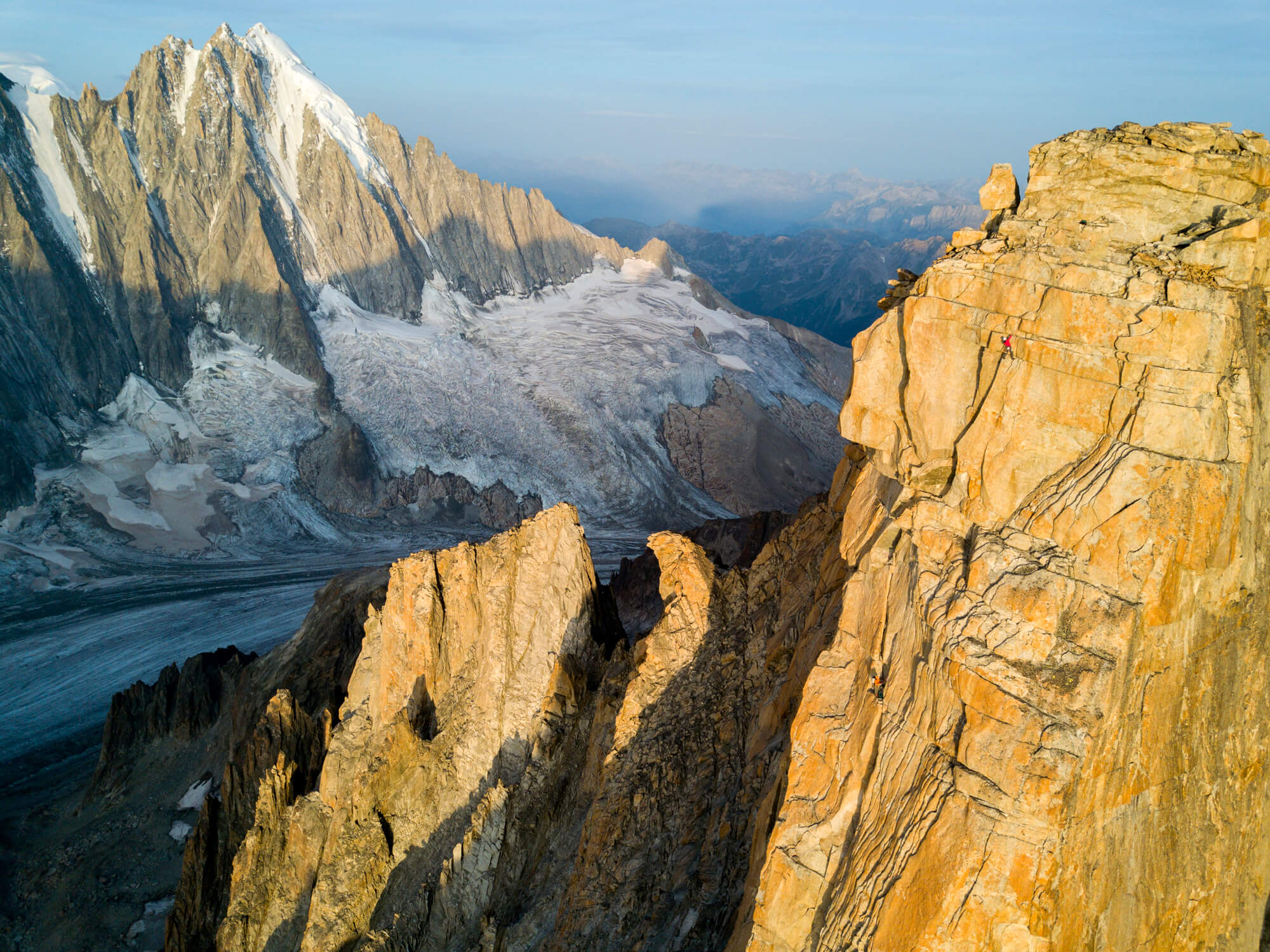 Hazel climbing in Aguille de Argentiere, Chamonix, France